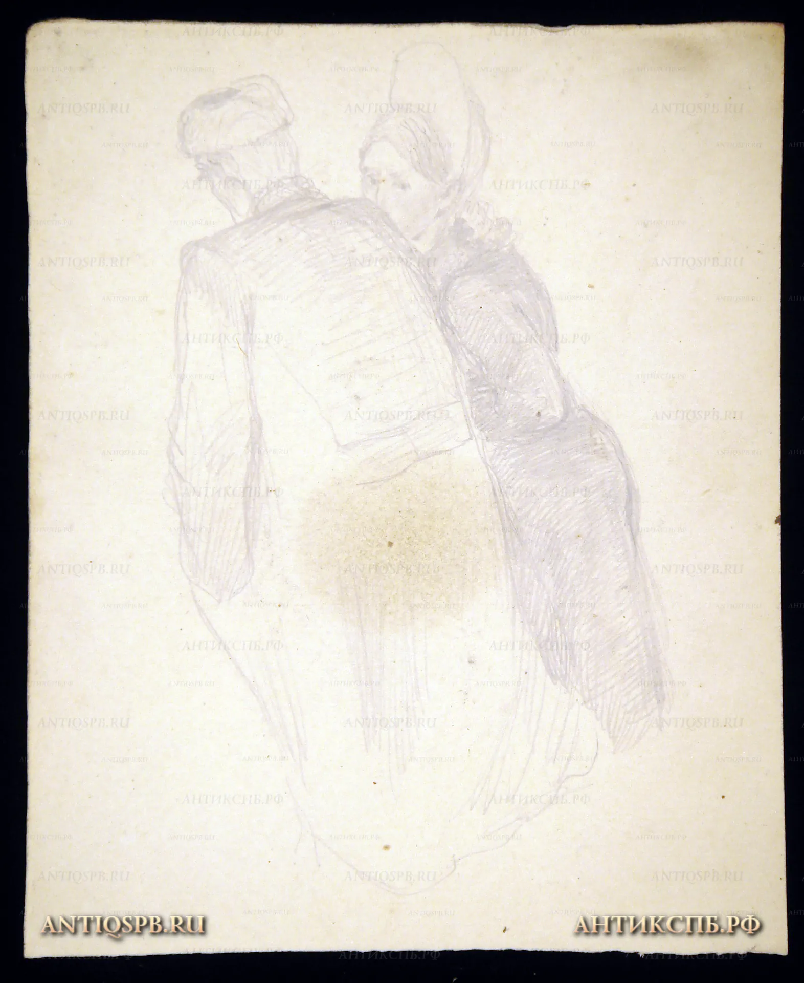 Рисунок карандашом "Дедки". Автор: Поляков Александр Иванович (1921-1998). Вт. пол. ХХ века. СССР. №28П